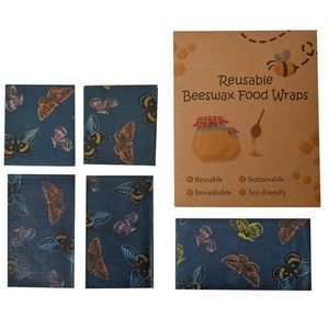 NWT Set of 5 Blue Reusable Beeswax Butterfly Pattern Wrap